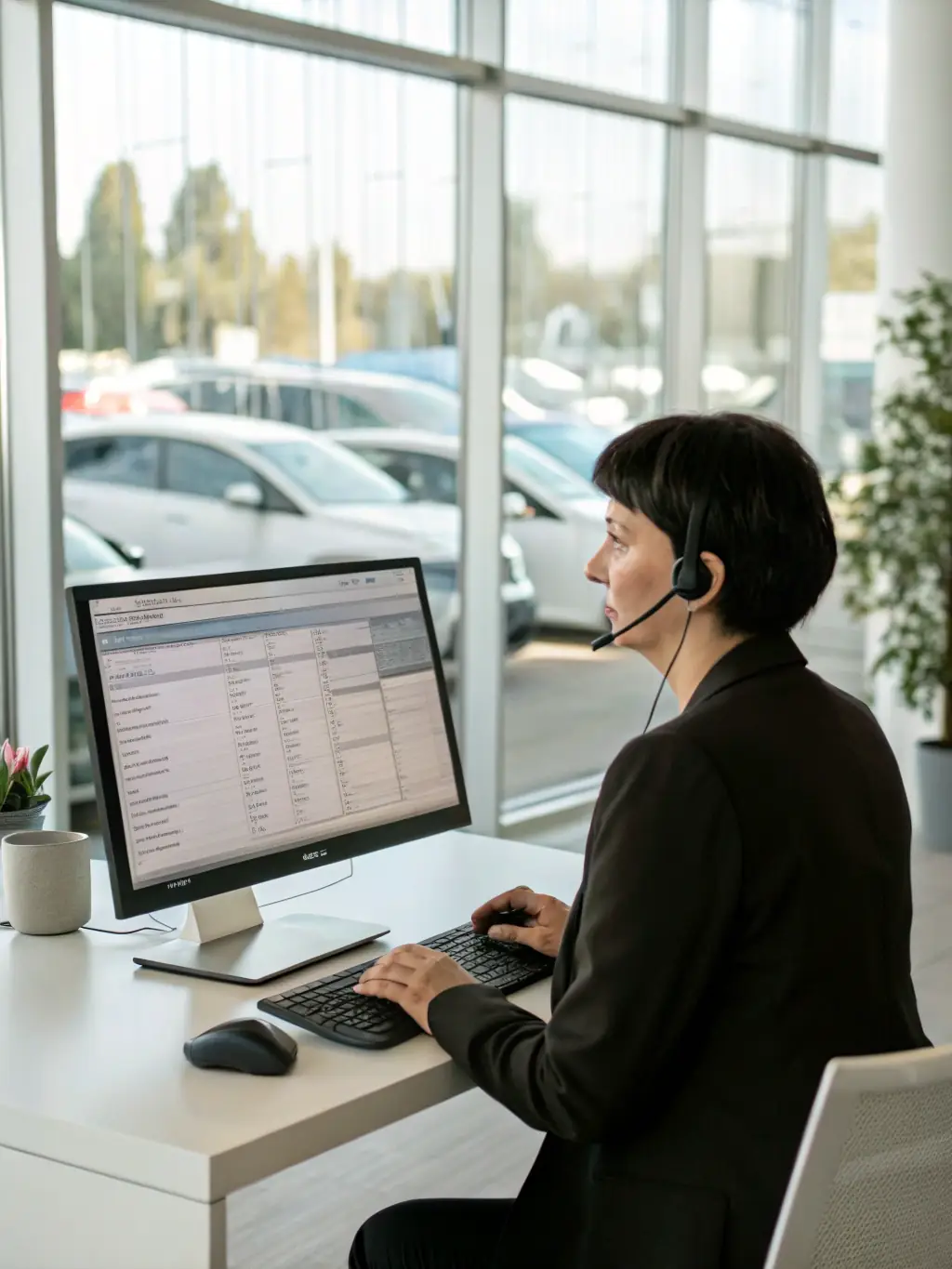 A professional consultant analyzing automotive market data on a computer screen, showcasing Dual Drive's expertise in strategic advisory.